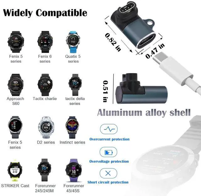 Alt view image 3 of 7 - USB-C Charger Adapter for Garmin Watch, 3 Pack Garmin Charger Cable Converter with Lanyard, 90°Right Angle Garmin Charging Cable Connector for Instinct 2 Solar Fenix 7 7S 7X 6 6S 6X 5 5S 5X