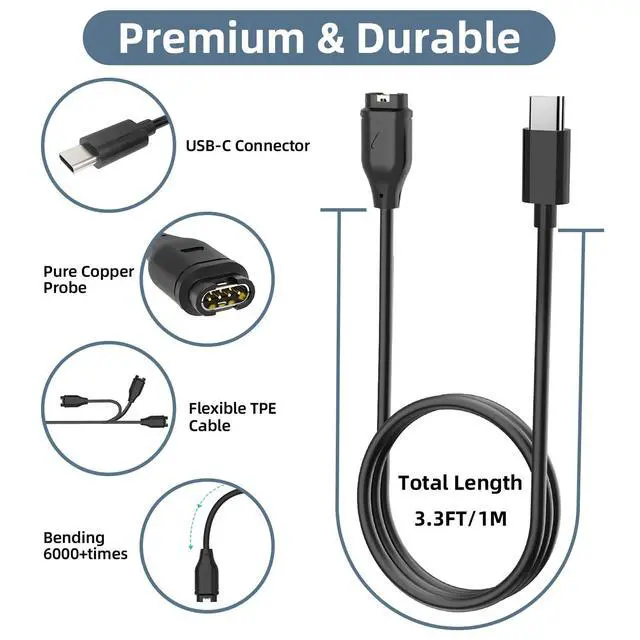 Alt view image 4 of 7 - USB-C Charging Cable for Garmin Watch Charger