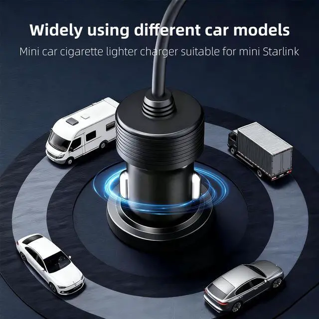 Alt view image 3 of 7 - Car Adapter Cable for Starlink Mini, 12V-48V DC, 16AWG Cigarette Lighter Cord, 3M/10FT