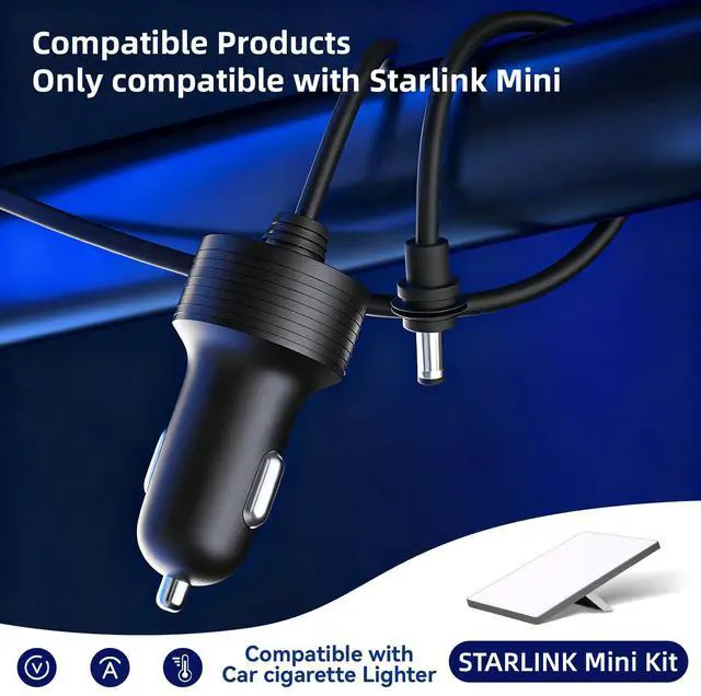Alt view image 7 of 7 - Car Adapter Cable for Starlink Mini, 12V-48V DC, 16AWG Cigarette Lighter Cord, 3M/10FT