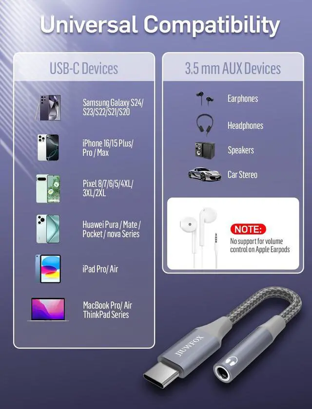 Alt view image 4 of 7 - USB C to 3.5mm Headphone Jack Adapter, (2Pack) USB-C to Aux Audio Dongle Adapter Cord Compatible with iPad, iPhone 17 16 15, Samsung Galaxy S25 S24 S23 A17 A16