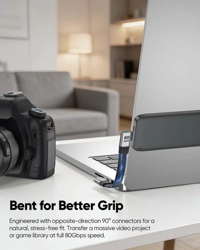 Alt view image 3 of 7 - 90 Degree USB4 Cable Short 5in,Right Angle USB C Cable Support 80Gbps Data Transfer/ 240W/8K@60Hz,USB 4 V2.0 Cable for iPhone 17 16 15 Pro Max, iPad Pro,MacBook, SSD,Thunderbolt 5/4/3