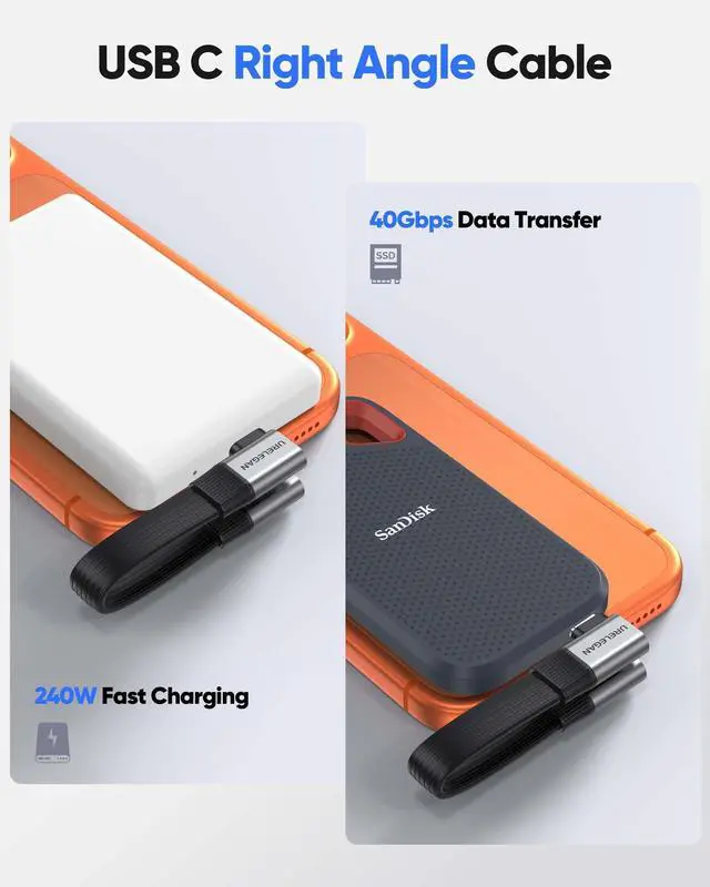 Alt view image 4 of 7 - 90 Degree USB4 Cable Short 5in,Right Angle USB C Cable Support 80Gbps Data Transfer/ 240W/8K@60Hz,USB 4 V2.0 Cable for iPhone 17 16 15 Pro Max, iPad Pro,MacBook, SSD,Thunderbolt 5/4/3