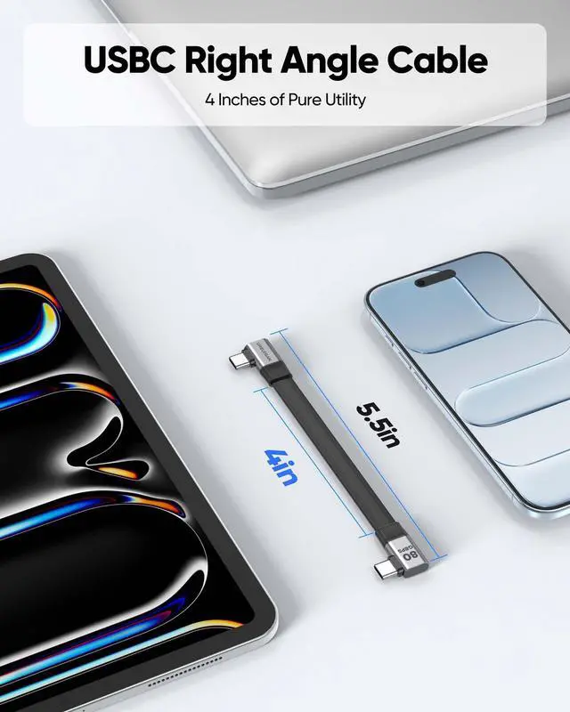 Alt view image 6 of 7 - 90 Degree USB4 Cable Short 5in,Right Angle USB C Cable Support 80Gbps Data Transfer/ 240W/8K@60Hz,USB 4 V2.0 Cable for iPhone 17 16 15 Pro Max, iPad Pro,MacBook, SSD,Thunderbolt 5/4/3