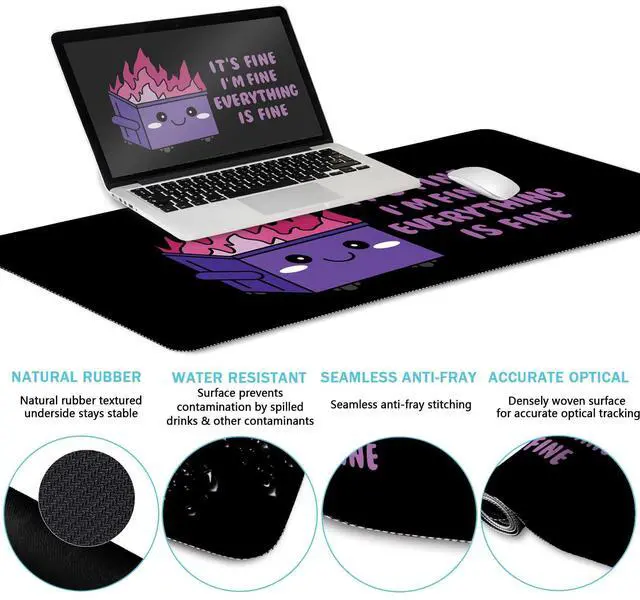 Alt view image 6 of 6 - Dumpster on Fire Mouse Pad Desk Pad, Funny Cute Desk Mat Large Gaming Mouse Pad with Wrist Rest, Keyboard Pad Wrist Rest Ergonomic, Cup Coaster, Work Home Desk Accessories Office Supplies