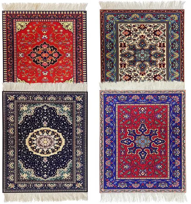 Main image of Rug Mouse Pads, 4 Pack Woven Rug Persian Style Carpet Mouse Pad for Table Décor