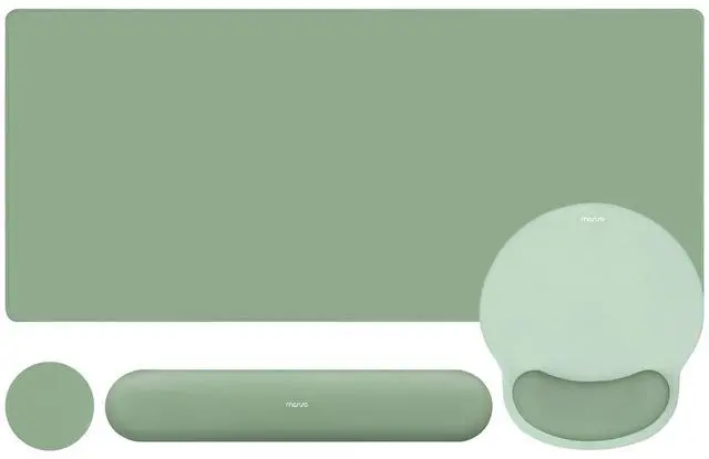 Main image of Wrist Rest for Keyboard Mouse Pad Set, Large Gaming Deskpad&Circle Curved Mousepad&Keyboard Wrist Rest&Coaster, Ergonomic Non-Slip Mousepad&Easy Typing Pad with Silicone Lining, Green