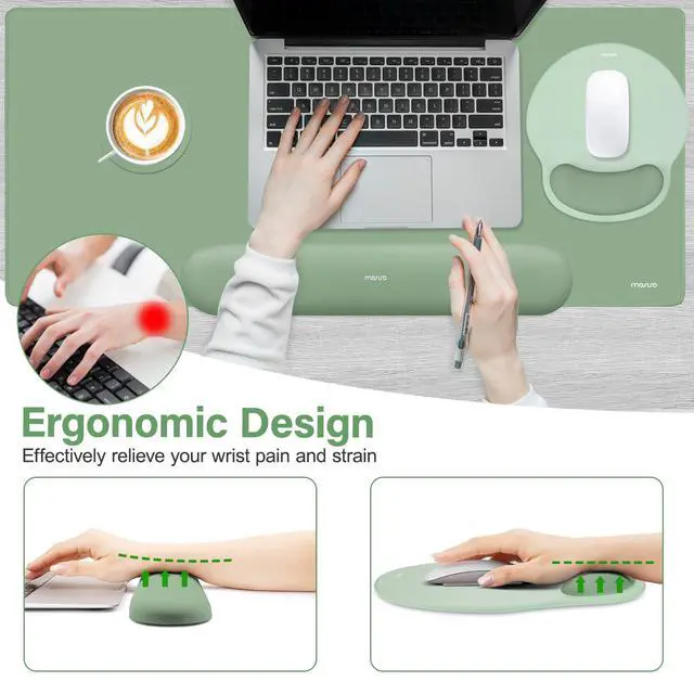 Alt view image 3 of 7 - Wrist Rest for Keyboard Mouse Pad Set, Large Gaming Deskpad&Circle Curved Mousepad&Keyboard Wrist Rest&Coaster, Ergonomic Non-Slip Mousepad&Easy Typing Pad with Silicone Lining, Green