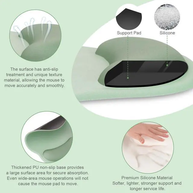 Alt view image 4 of 7 - Wrist Rest for Keyboard Mouse Pad Set, Large Gaming Deskpad&Circle Curved Mousepad&Keyboard Wrist Rest&Coaster, Ergonomic Non-Slip Mousepad&Easy Typing Pad with Silicone Lining, Green