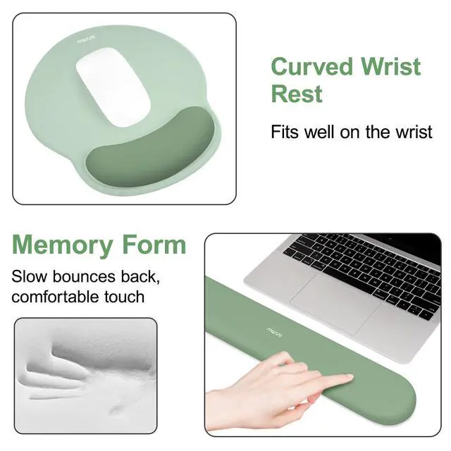 Alt view image 6 of 7 - Wrist Rest for Keyboard Mouse Pad Set, Large Gaming Deskpad&Circle Curved Mousepad&Keyboard Wrist Rest&Coaster, Ergonomic Non-Slip Mousepad&Easy Typing Pad with Silicone Lining, Green
