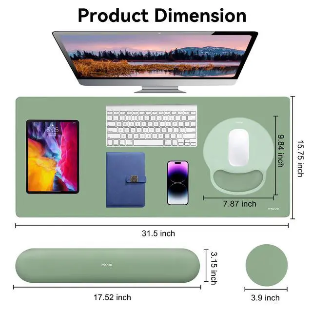 Alt view image 2 of 7 - Wrist Rest for Keyboard Mouse Pad Set, Large Gaming Deskpad&Circle Curved Mousepad&Keyboard Wrist Rest&Coaster, Ergonomic Non-Slip Mousepad&Easy Typing Pad with Silicone Lining, Green