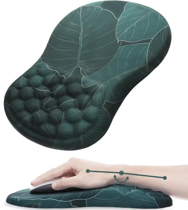 Main image of Mouse Pad Wrist Support, Ergonomic Mouse Pad with Wrist Rest, Comfortable Computer Mouse Pad for Laptop, Pain Relief Mousepad with Non-Slip PU Base Banana Leaf Green