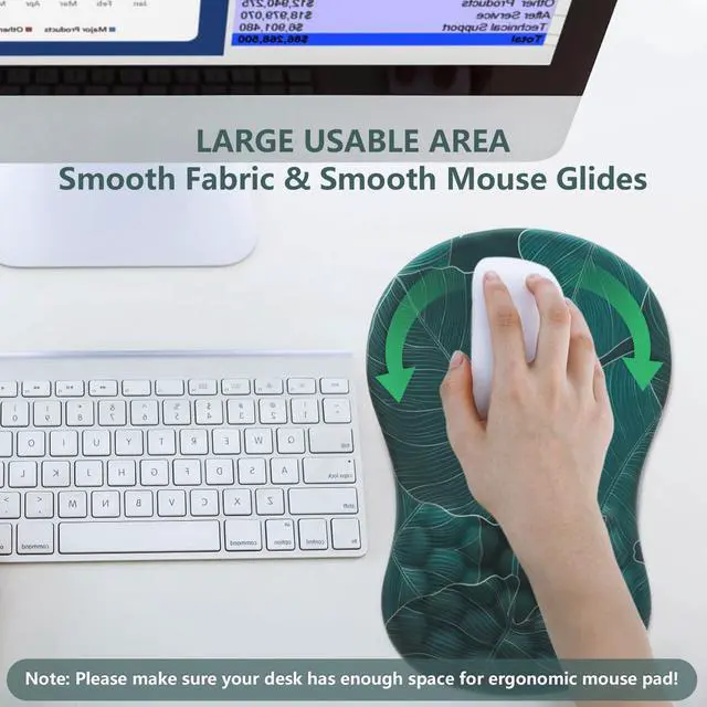 Alt view image 5 of 7 - Mouse Pad Wrist Support, Ergonomic Mouse Pad with Wrist Rest, Comfortable Computer Mouse Pad for Laptop, Pain Relief Mousepad with Non-Slip PU Base Banana Leaf Green