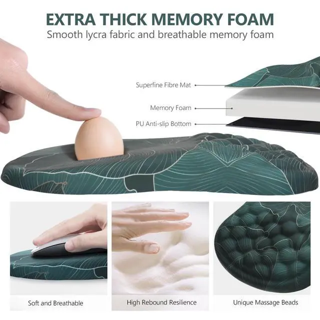 Alt view image 6 of 7 - Mouse Pad Wrist Support, Ergonomic Mouse Pad with Wrist Rest, Comfortable Computer Mouse Pad for Laptop, Pain Relief Mousepad with Non-Slip PU Base Banana Leaf Green