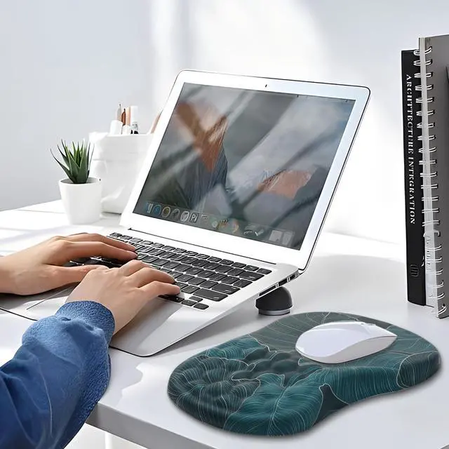 Alt view image 7 of 7 - Mouse Pad Wrist Support, Ergonomic Mouse Pad with Wrist Rest, Comfortable Computer Mouse Pad for Laptop, Pain Relief Mousepad with Non-Slip PU Base Banana Leaf Green