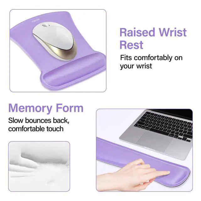Alt view image 5 of 7 - Keyboard Mouse Pad Set, Large Gaming Mousepad&Keyboard Wrist Rest&Mouse Wrist Rest&Coaster, Ergonomic Non-Slip Mousepad&Easy Typing Cushion with Memory Foam for Home Office, Purple