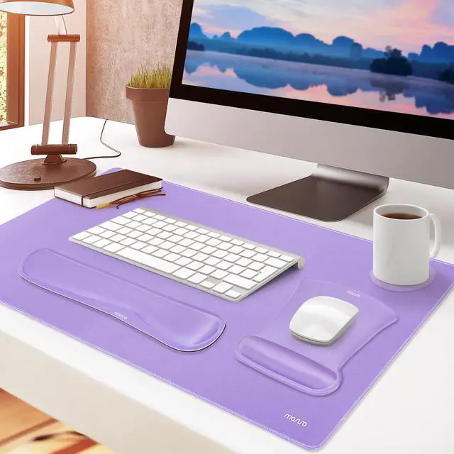 Alt view image 7 of 7 - Keyboard Mouse Pad Set, Large Gaming Mousepad&Keyboard Wrist Rest&Mouse Wrist Rest&Coaster, Ergonomic Non-Slip Mousepad&Easy Typing Cushion with Memory Foam for Home Office, Purple