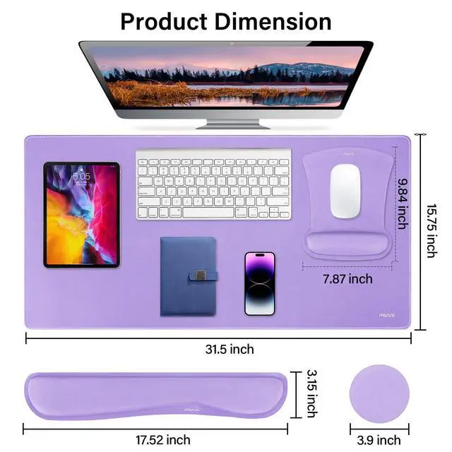 Alt view image 2 of 7 - Keyboard Mouse Pad Set, Large Gaming Mousepad&Keyboard Wrist Rest&Mouse Wrist Rest&Coaster, Ergonomic Non-Slip Mousepad&Easy Typing Cushion with Memory Foam for Home Office, Purple