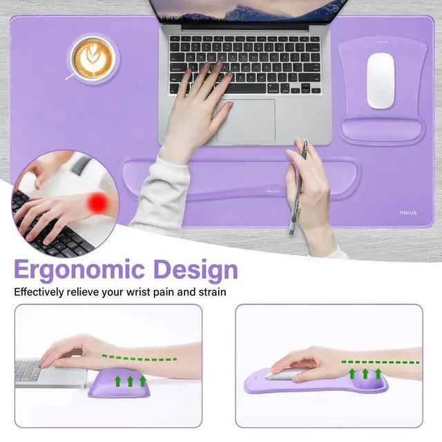 Alt view image 3 of 7 - Keyboard Mouse Pad Set, Large Gaming Mousepad&Keyboard Wrist Rest&Mouse Wrist Rest&Coaster, Ergonomic Non-Slip Mousepad&Easy Typing Cushion with Memory Foam for Home Office, Purple