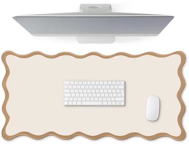 Main image of Scalloped Desk Mat Large Desk Pad Cute Coquette Table Mat Back to School Preppy Table Make up Pad Nonslip Graduation Gift with Stitching Waterproof Gaming(Beige,31.5 x 15.8 Inches)
