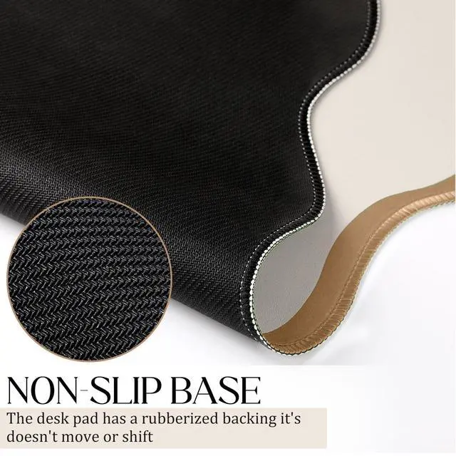 Alt view image 3 of 7 - Scalloped Desk Mat Large Desk Pad Cute Coquette Table Mat Back to School Preppy Table Make up Pad Nonslip Graduation Gift with Stitching Waterproof Gaming(Beige,31.5 x 15.8 Inches)