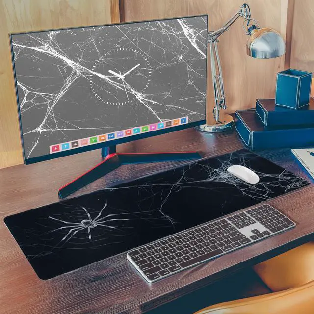 Alt view image 2 of 5 - XL (31.5×11.8 in) Spider Web Mouse Pad for Desk - Large Desk Mat for Keyboard and Mouse - PC Horror Gaming Mousepad with Non-Slip Water-Resistant Rubber Base, Stitched Edges (80x30 cm)