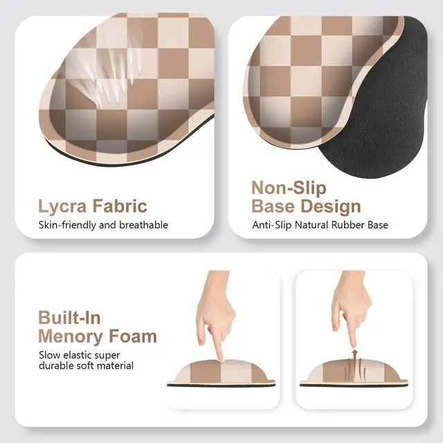 Alt view image 5 of 7 - Beige Khaki Checkered Mouse Pad Set, 4 in1 Large Gaming Ergonomics Keyboard Desk Mat with Memory Foam Wrist Rest, Extended Game Mousepad, Non-Slip Desk Pad Matt Easy Typing Pain Relief