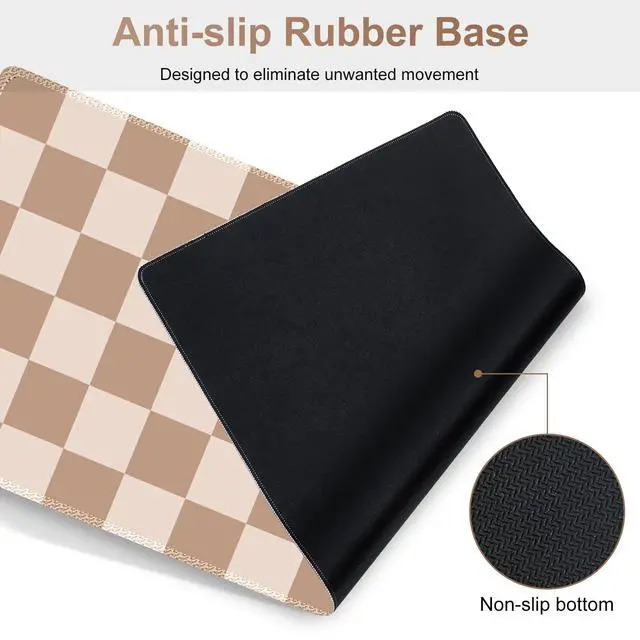 Alt view image 7 of 7 - Beige Khaki Checkered Mouse Pad Set, 4 in1 Large Gaming Ergonomics Keyboard Desk Mat with Memory Foam Wrist Rest, Extended Game Mousepad, Non-Slip Desk Pad Matt Easy Typing Pain Relief