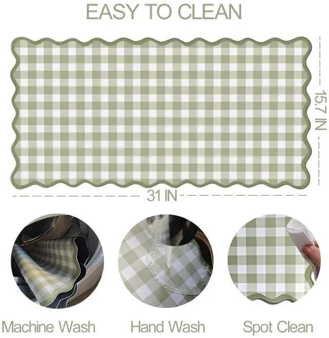 Alt view image 4 of 7 - Scalloped Green Checkered Desk Mat Cute Pastel Large Gaming Mouse Pad Gingham Kawaii Cottagecore Vintage Girly Keyboard Computer Mat Aesthetic Desk Pad Accessories Office Decor for Women