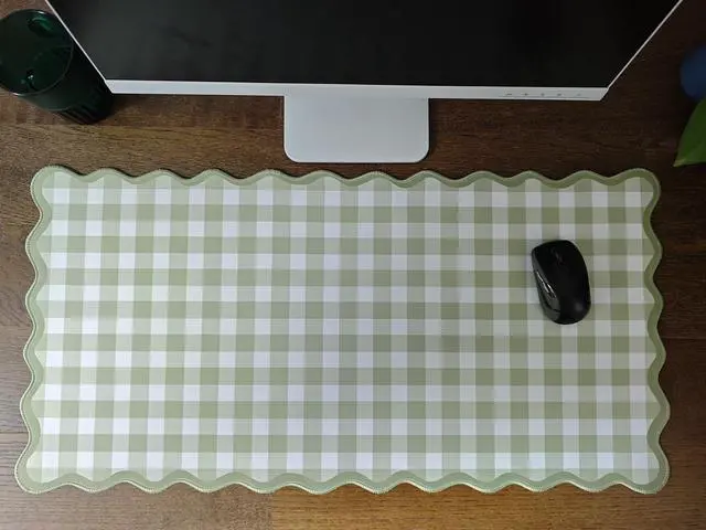 Alt view image 6 of 7 - Scalloped Green Checkered Desk Mat Cute Pastel Large Gaming Mouse Pad Gingham Kawaii Cottagecore Vintage Girly Keyboard Computer Mat Aesthetic Desk Pad Accessories Office Decor for Women