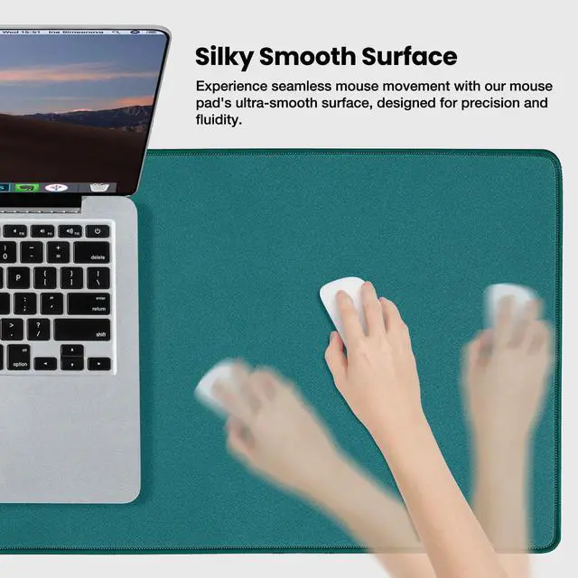 Alt view image 3 of 7 - Dark Green Waterproof Desk Mat,Large Extended Mouse Mat,Office Desk Protector with Anti-Slip Base,Stitched Edge,Grain Jacquard Surface,Perfect for Gamer,Office&Home, XL(11.81''x27.56''x0.12'')