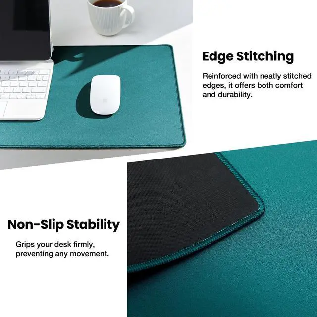 Alt view image 5 of 7 - Dark Green Waterproof Desk Mat,Large Extended Mouse Mat,Office Desk Protector with Anti-Slip Base,Stitched Edge,Grain Jacquard Surface,Perfect for Gamer,Office&Home, XL(11.81''x27.56''x0.12'')