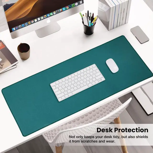 Alt view image 6 of 7 - Dark Green Waterproof Desk Mat,Large Extended Mouse Mat,Office Desk Protector with Anti-Slip Base,Stitched Edge,Grain Jacquard Surface,Perfect for Gamer,Office&Home, XL(11.81''x27.56''x0.12'')
