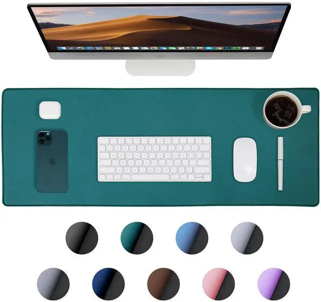 Alt view image 7 of 7 - Dark Green Waterproof Desk Mat,Large Extended Mouse Mat,Office Desk Protector with Anti-Slip Base,Stitched Edge,Grain Jacquard Surface,Perfect for Gamer,Office&Home, XL(11.81''x27.56''x0.12'')