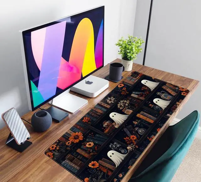 Alt view image 6 of 7 - Cute Ghost Desk Mat Dark Vintage Large Mouse Pad Gaming Black Mouse Pad XXL Large Gaming Mousepad Desk Mat for Desktop Office Computer Laptop Keyboard and Mouse Mat - 31.5 X 15.7 in Desktop Protector