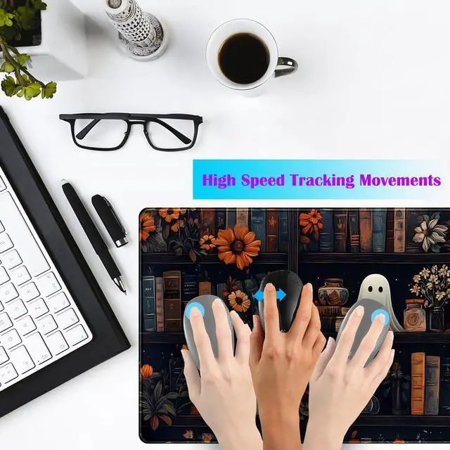 Alt view image 4 of 7 - Cute Ghost Desk Mat Dark Vintage Large Mouse Pad Gaming Black Mouse Pad XXL Large Gaming Mousepad Desk Mat for Desktop Office Computer Laptop Keyboard and Mouse Mat - 31.5 X 15.7 in Desktop Protector