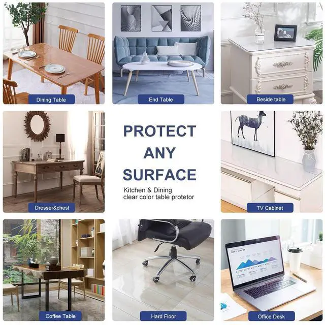 Alt view image 7 of 7 - 17x36" Clear PVC Table Cover Protector 1.5mm Thick Custom Plastic Desk Protector Pad Tablecloths Waterproof Vinyl Table Top Protector Mat for Coffee Table Dining Table Writing Desk with Free Mouse Pad