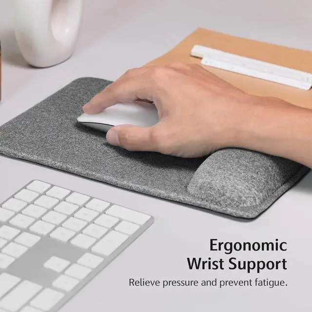 Alt view image 3 of 7 - Large Ergonomic Mouse Pad with Wrist Rest Support, Enhanced Comfort & Space, Non-Slip Mouse Mat for Desk, Laptop & Computer, 10.6 x 7.3 inch (Grey)