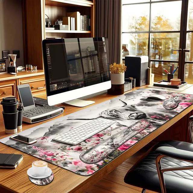 Alt view image 7 of 7 - 4-Piece Extended Large Mouse Pad Set for Women Men with Highland Cow Design Includes 35.4 x 15.7 XXL Large Mouse Pad Keyboard Wrist Rest Mouse Wrist Support and Coaster for Office Home