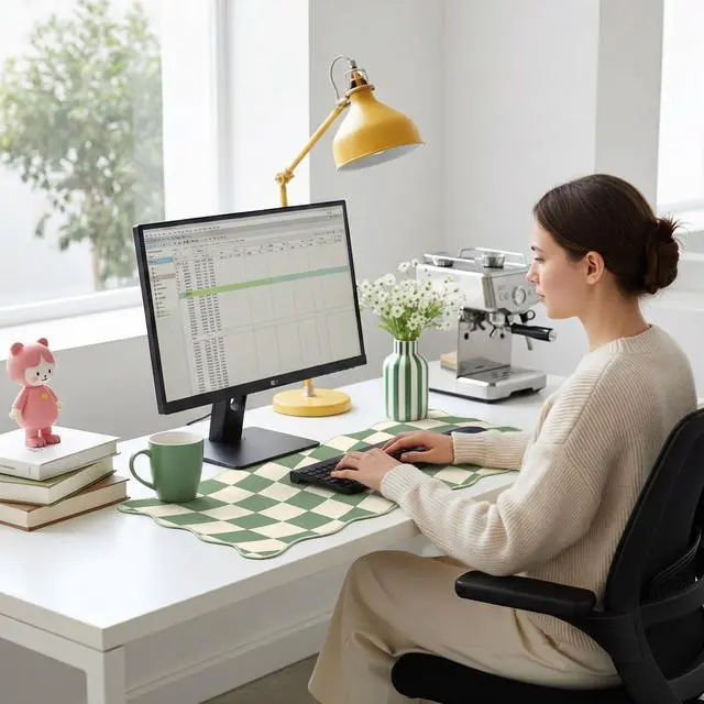 Alt view image 7 of 7 - 1 Pcs Scalloped Green Checkered Desk Mat 31.5 x 11.8 Inch Large Cute Mouse Pad Computer Mat Non Slip Waterproof Rubber Base with Border Stitching Soft Keyboard Pad for Home Office Gaming Makeup