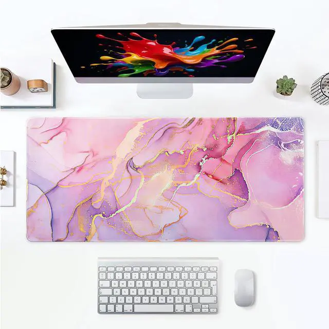 Alt view image 2 of 7 - Pink Desk Mat,XXL Large Computer Gaming Mouse Pad for Desktop,Non-Slip Big Mousepad,Water-Resistant,Stitched Edge
