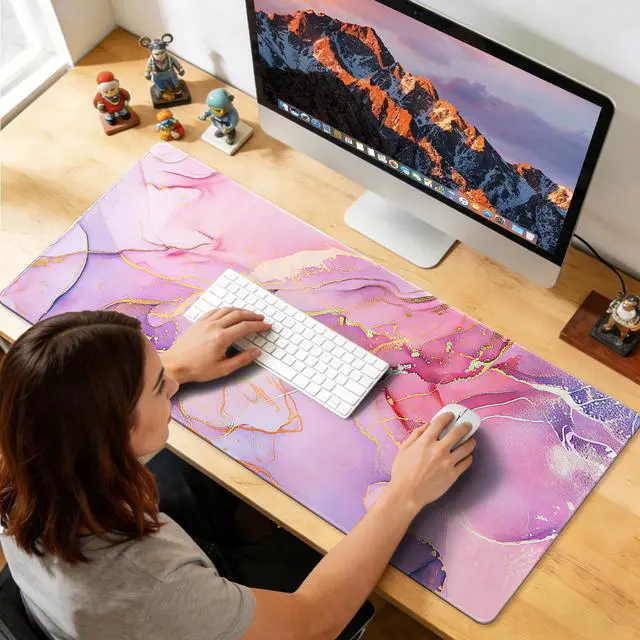 Alt view image 4 of 7 - Pink Desk Mat,XXL Large Computer Gaming Mouse Pad for Desktop,Non-Slip Big Mousepad,Water-Resistant,Stitched Edge