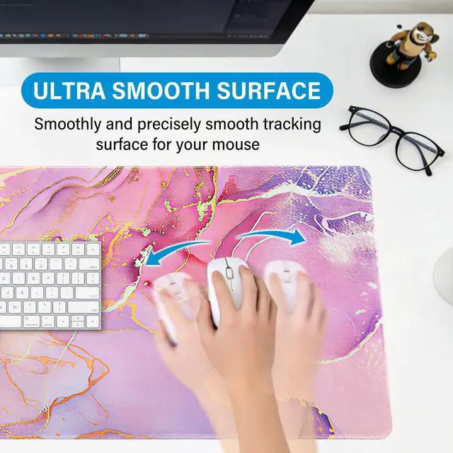 Alt view image 5 of 7 - Pink Desk Mat,XXL Large Computer Gaming Mouse Pad for Desktop,Non-Slip Big Mousepad,Water-Resistant,Stitched Edge