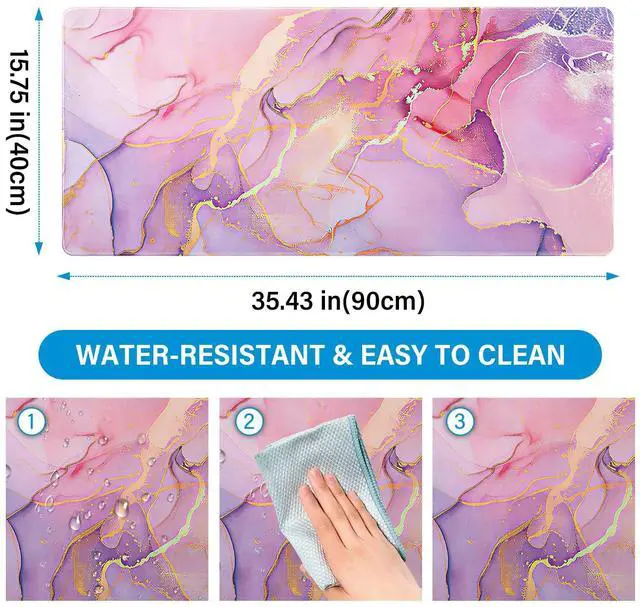 Alt view image 6 of 7 - Pink Desk Mat,XXL Large Computer Gaming Mouse Pad for Desktop,Non-Slip Big Mousepad,Water-Resistant,Stitched Edge