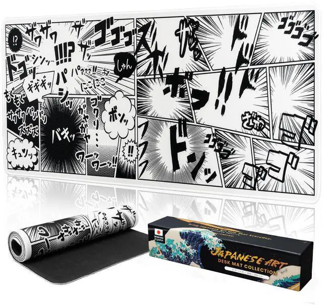 Main image of Japanese Art Desk Mat | Large 31.5x11.8in Anime Mouse Pad for Keyboard & Mouse | Non-Slip Base, Water-Repellent | Original Japanese Design | Manga Burst
