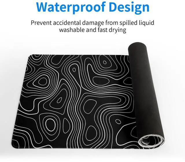 Alt view image 4 of 7 - Topographic Contour Gaming Mouse Pad Black Large Mouse Pad for Keyboard and Mousepad Desk Mat with 3mm Non-Slip Base and Stitched Edge for Gaming and Office Computer Mat Protector Mat 27.6x11.8 Inch
