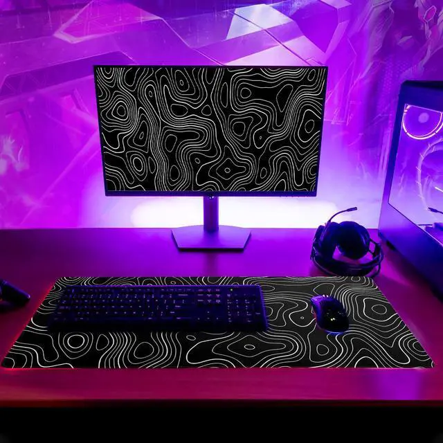Alt view image 6 of 7 - Topographic Contour Gaming Mouse Pad Black Large Mouse Pad for Keyboard and Mousepad Desk Mat with 3mm Non-Slip Base and Stitched Edge for Gaming and Office Computer Mat Protector Mat 27.6x11.8 Inch