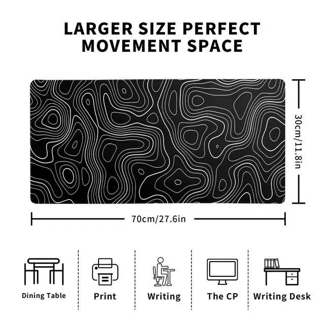 Alt view image 2 of 7 - Topographic Contour Gaming Mouse Pad Black Large Mouse Pad for Keyboard and Mousepad Desk Mat with 3mm Non-Slip Base and Stitched Edge for Gaming and Office Computer Mat Protector Mat 27.6x11.8 Inch