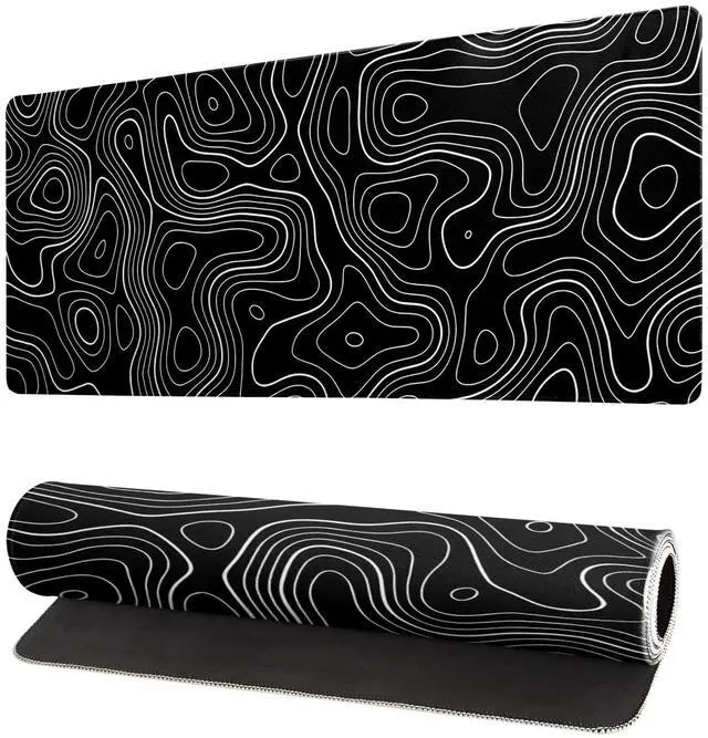 Main image of Topographic Contour Gaming Mouse Pad Black Large Mouse Pad for Keyboard and Mousepad Desk Mat with 3mm Non-Slip Base and Stitched Edge for Gaming and Office Computer Mat Protector Mat 27.6x11.8 Inch