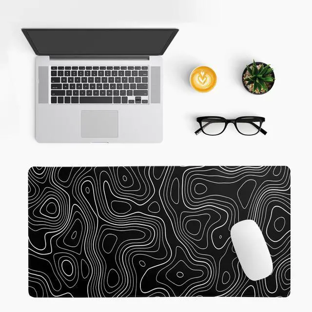 Alt view image 3 of 7 - Topographic Contour Gaming Mouse Pad Black Large Mouse Pad for Keyboard and Mousepad Desk Mat with 3mm Non-Slip Base and Stitched Edge for Gaming and Office Computer Mat Protector Mat 27.6x11.8 Inch